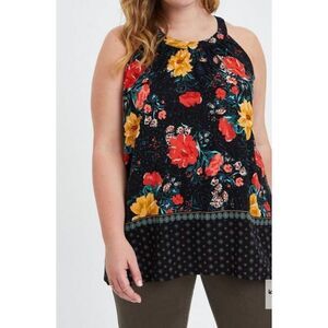 Torrid Goddess Floral Textured Stretch Rayon‎ Tank Women's 1/14-16 Black Multi